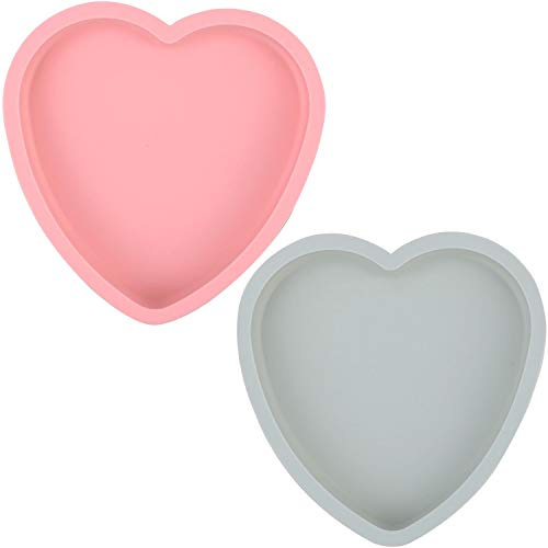 Goeielewe 2PCS Heart Shaped Cake Pan Silicone Cake Mold Baking Pans Non-Stick Cake Bakeware Mold, Chocolate Baking Tray Valentine's Gift - Pink&Blue-gray Colors (6 Inches)