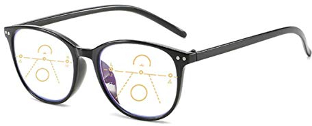 Gleitsichtbrille Lesebrille schwarz Multifokale Gläser Damen Herren mit +1.00 Dioptrien und Anti-Blaulicht/Blaulichtfilter Gleitsichtlesebrille (+1.00 Dioptrien)