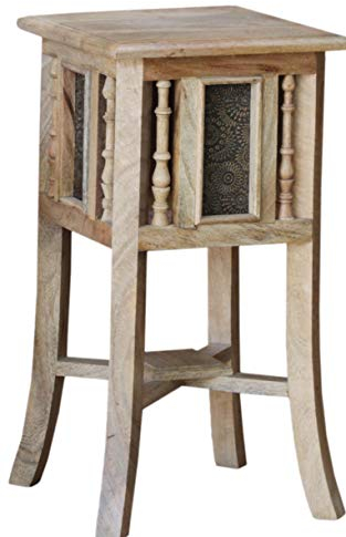 GURU SHOP Orientalischer Beistelltisch mit Messing Dekoration - Größe M 53cm, Mehrfarbig, Mangoholz, 53x28x28 cm, Kaffeetische & Bodentische