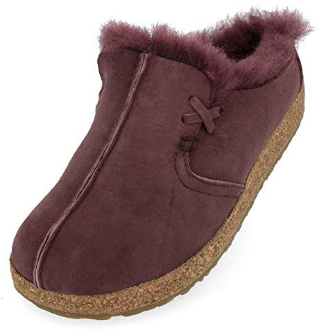 HAFLINGER Lammfellclog Saskatchewan Filzpantoffel Hausschuh Aubergine, Gr 38