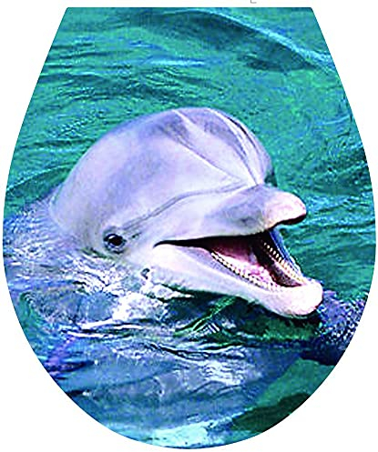 Tycner Delfin WC-Sitz Aufkleber Toilettendeckel, 32x38cm, Wasserdicht, Vinyl, Blau, Marin Tierdruck, Einmalgebrauch, Indoor, Aufkleber, Toilettensitzaufkleber