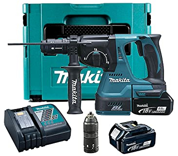 Makita Dhr243Rgj Meißelhammer Sds Plus 2 Joule 24 mm Bl Lxt 18 V + 2 Akkus 18 V 6 AH Li-Ion Bl1860B + Ladegerät Dc18Rc + Makpac Set