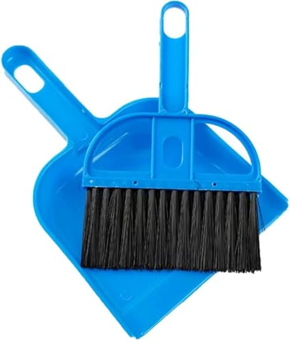 Mini-Kehrschaufel und Besen-Set, tragbares Kunststoffbürsten-Set (blau) für Schreibtisch, Zuhause, Küche, Käfigreinigung von allen kleinen Tieren, Meerschweinchen, Kaninchen, Hamstern