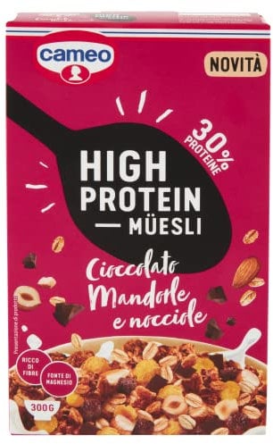 Cameo High Protein Muesli, Cereali Proteici Con Cioccolato Fondente, Croccanti Mandorle E Nocciole Tostate, Muesli Proteico, Ideale per Colazione Proteica, Ricco di Fibre e Fonte di Magnesio, 300 g