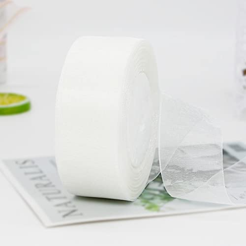 Ainmto 2 Rollen Weiße Organzaband 45m X 4cm,Schimmernd Geschenkband Breit,Organza Bänder,Tüllband für Hochzeit Dekoration