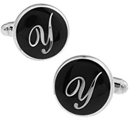 Stfery Manschettenknöpfe Buchstaben Schwarz, Herren-Manschettenknöpfe Kupfer Cufflinks Buchstabe Y Schmuck Geschenk