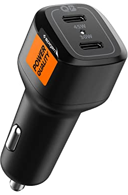 Spigen USB C Auto Ladegerät 75W Dual USB Schnellladung PD PPS 3.0 45W + 30W Zigarettenanzünder für Galaxy S24 S23 Ultra Plus S22 S21 Note Z Flip Fold 5 4 iPhone 14 Pro Max Mini 12 Pixel 6 MacBook iPad