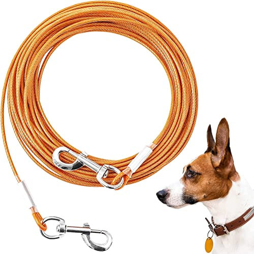 Mi Metty Dog Tie Out Cable, Chew Proof Dogs Runner Cable, Heavy Duty Dog Tether, Training Pet Leash for Large Dogs Up to 125lbs,Lead for Yard Outdoor and Camping (Orange, 50ft(15M))