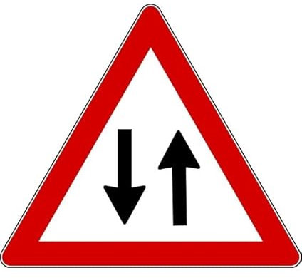 CARTELLO IN LAMIERA SCATOLATA TRIANGOLO lato 90cm - pericolo doppio senso di circolazione - SEGNALE CATARIFRAGENTE CLASSE 1 O 2 (a nido d'ape) (CARTELLO CLASSE 1)