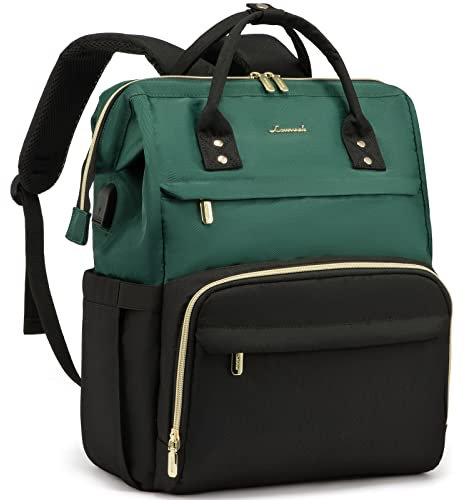 LOVEVOOK Laptop Backpack Rucksack Women, Large Work Bags for Womens, College Bags for Teacher, School Computer Bag with USB Port for Business Travel, Green Black-17 inch