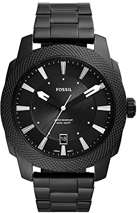 Fossil Machine uhr für Herren, Quarzwerk mit Edelstahl- oder Lederarmband, Schwarz und Weiß, 49MM