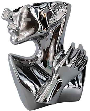 Duiaynke Stilvolle Vase in Kopfform für Mädchen, einzigartige, sorgfältige Skulptur, Wohnzimmer, Tisch, Terrasse, Garten, Heimdekoration (Silber)
