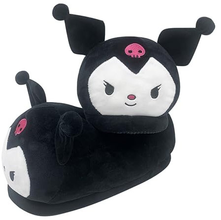 Roffatide Anime Melody Fuzzy Slippers - Kuromi House Slippers with Rubber Sole for Women & Men - One Size Black