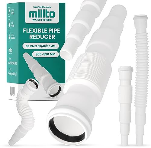 Millto™ Réducteur de tuyau flexible - 50 x 50/40/32 mm - Pour robinetterie sanitaire - Raccord de vidange avec manchon - Durable - Polyéthylène haute densité - Résistant aux dommages