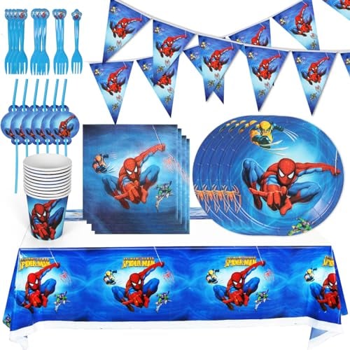 Geburtstag Geschirr Kit, Partygeschirr Kindergeburtstag, pappteller geburtstag Blau, 42 Stück Partyset Kindergeburtstag Blau mit Servietten Papptelle Tischdekoration