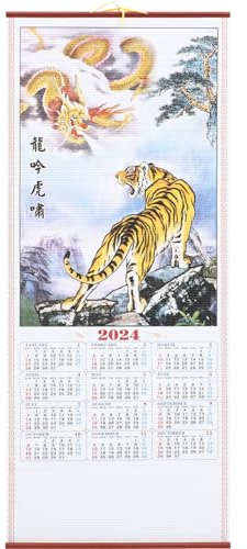 HOMSFOU Calendrier À Défilement Chinois 2024 Nouvel An Lunaire Calendrier Mural Année Du Dragon Calendrier Suspendu 2024 Calendrier Annuel Animal Mensuel Fengshui Planificateur A
