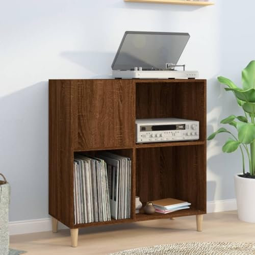 Prissent Meuble Porte-Disques en Chêne Marron 84,5 x 38 x 89 cm - Étagère Étroite pour Vinyles, CD et TV - Bibliothèque en Bois pour Salon