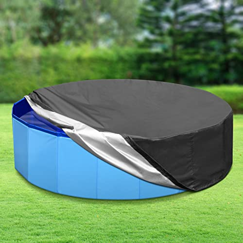 Tufmunb Housse de piscine pour chien de 180,3 cm, portable, ronde, pliable, en tissu Oxford et cordon de serrage, imperméable et résistante à la poussière (noir)