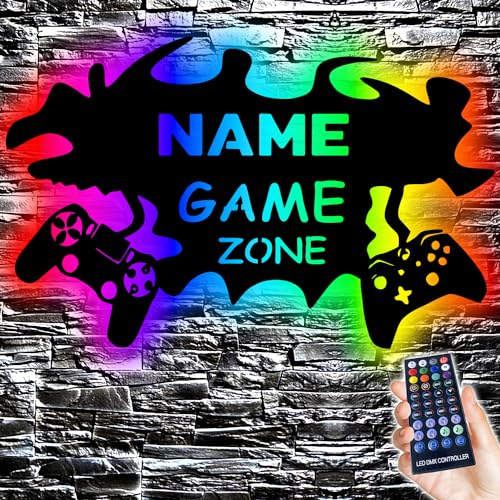 Rgb Led GAME ZONE Schild - Gamer Geschenkidee personalisiert Mit Name Zimmer Beleuchtung Wand Lampe - Zimmer Deko - Besondere Geschenke in 7 MDF Holz Farben
