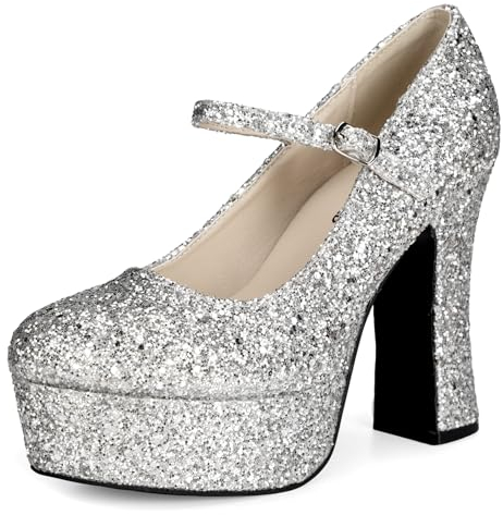 Maskworld Plateau Schuhe für Damen - Silber mit Glitter - Schuhgröße: 38