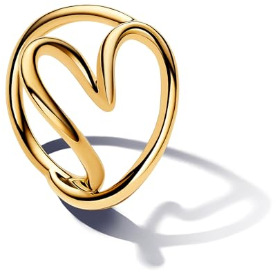PANDORA Essence Organisch Geformtes Herz Ring aus Sterling Silber mit vergoldeter Metalllegierung, Größe: 52, 163288C00-52