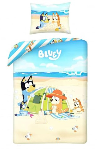 Bluey Kinderbettwäsche 140x200 + Kissenbezug 100% Baumwolle Bingo Bandit | Wendebettwäsche Einzelbett | Naturbaumwolle atmungsaktiv | Chilli offizielle Lizenz | Kinder 3-8 | Geschenk | Geschenkidee
