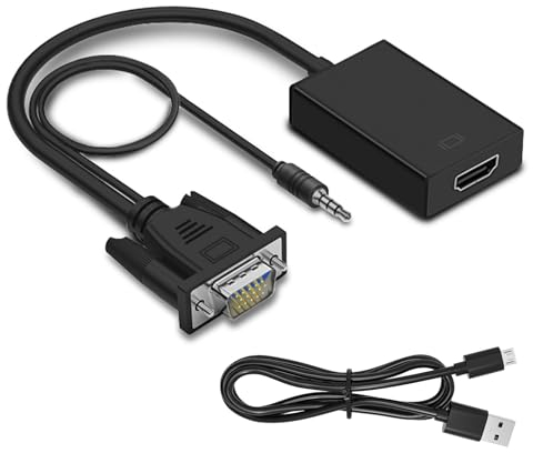 VGA auf HDMI Adapter mit Audio 1080P, Unidirektional Konverter Kabel 15cm, Stecker auf Buchse mit Ladekabel, Kompatibel mit Laptop PC Monitor TV Box Projektor HDTV
