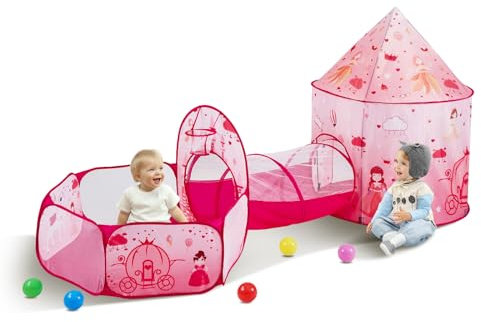 VEVOR Tente tunnel de jeu 3 en 1 pour enfants, maison de jeu pop-up intérieure/extérieure avec sac de transport et sangles de fixation comme cadeaux pour filles, princesse, garçons, bébés, tout-petits