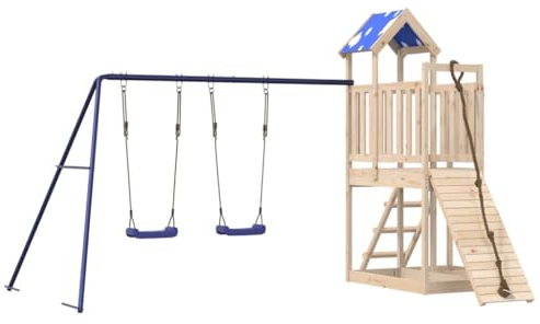 vidaXL Spielturm, Klettergerüst mit Kletterwand Seil Schaukeln Leiter, Kinder Kletterturm Spiel-Zubehör für Garten, Holz Spielplatz Spielhaus, Massivholz Kiefer