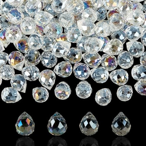 HOBBIESAY 150 cuentas de cristal transparente en forma de lágrima, cuentas espaciadoras perforadas en la parte superior de 4 mm para pulseras, collares, aretes y fabricación de joyas de bricolaje