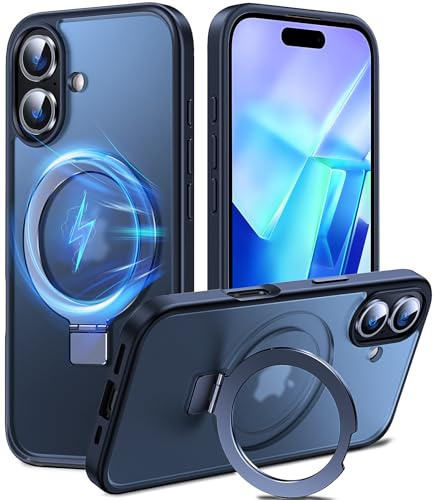 Chicfun 3-in-1 MagStänder für iPhone 16 Hülle für MagSafe, [Nr. 1 Magnetkraft+Handlicher Ständer+Militär Stoßfest] Schutzhülle Handyhülle iPhone 16 Case Cover Silikon Bumper, Schwarz