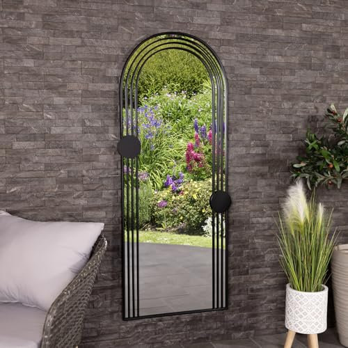 Charles Bentley Warsaw Arch Mirror in Black, Weather Resistant, Shatterproof, Wall Mounted Accent Mirror Décor For Garden, Indoors, Iron, Aluminium (155x64.5cm)