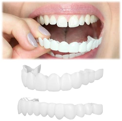 Brigtviee 2 Pair Faccette Dentali,Cemento Dentale Definitivo,Denti Finti Superiori Inferiori Impiallacciatura Copertura Sbiancamento Orale Dentale per Uomini E Donne di Denti Cattivi Denti Imperfetti