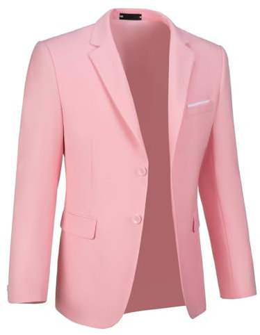 Giacche da uomo casual a due bottoni slim fit blazer abito separa cappotto sportivo con tasche per matrimoni e feste, Rosa, XX-Large