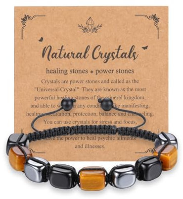 JSDDE Herren Armband Tigerauge Perlenarmband geflochten einstellbar Tigerauge Obsidian Hämatit Edelsteine Armband Heilsteine Energietherapie Glücksarmband Talisman Glückbringer Geschenk