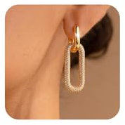 SIXDUTON Ohrringe Gold Hängend für Damen, 14K Vergoldet Büroklammern Quadratische Glieder Creolen, Hypoallergen Minimalistische Huggie Tropfenohrringe Schmuck Geschenke