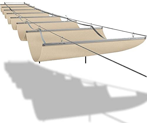 Wave - Estor enrollable retráctil para pérgola, kit de montaje 2020, color beige 55 (0,8 x 7 m)