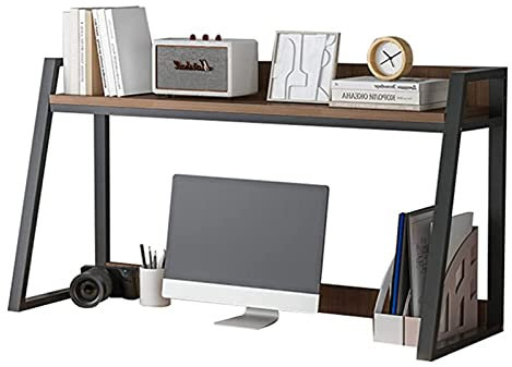 NTALJC Desktop Bookshelf Storage Organizer, Office Desk Bookshelf, Ladder Bookcase for Computer Desktop Metal Wood, 1/2-Tier Multipurpose Countertop Hutch Bookshelf, for Home Dorm Office Supplies