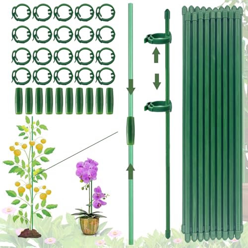 (90PCS) Pflanzstäbe Set, Rankhilfe, 20 Stück Pflanzenhalter, mit 20 Karabinern Ausgestattet, mit 40 Schutzkappen, Pflanzenstütze, Pflanzenstützen, Ranghilfe, Rankstäbe für Pflanzen,Tomaten,Orchideen