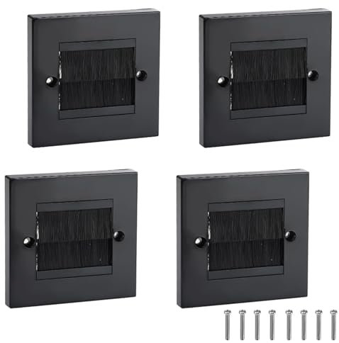 4 PCS Brush Wall Plate, Brush Plate Standart Cable Wall Cover with 8 Screws for Sockets and Tidy Up Wires and Cables for Decorate Wall Home Office (Black)
