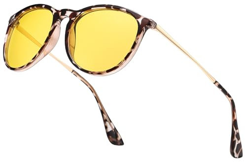 D Lolylad Nachtsichtbrille für Damen - Nachtfahrbrille für Autofahrer Autofahren Nacht gelbe Brille (Braun)