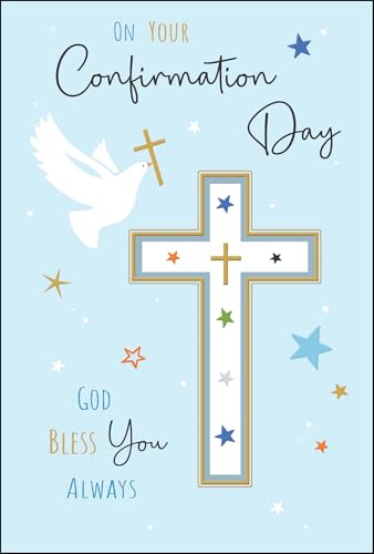 Jonny Javelin Confirmation Day Congratulations Card for Men or Boys - Confirmation Congratulations Card with White Dove and Cross Design and Embossed Foil Details