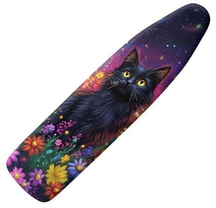 ZIATUBLES Daisy Floral Black Cat Print Polyester Ironing Board Cover Iron Padding Covers with Hook and Loop Fastener Straps Home Accessories Heat Ressiatant for Laundry Clothing Shop Home, L