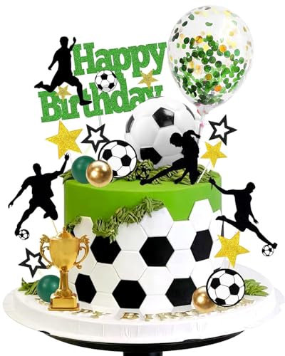 YNR 31 Stück Fußball-Kuchendekorationen, Fußball-Sport-Thema, Kuchen-Cupcake-Dekorationen für Jungen, Grün und Gold