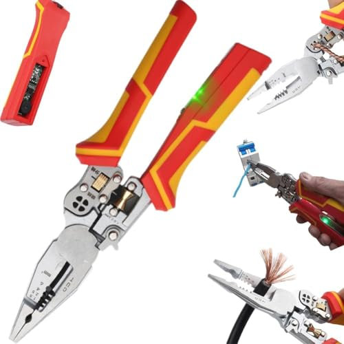 9 in 1 Wire Stripper with Electricity Measurement Function, Cable Stripper Tool with Tester Wire Stripper Twister for Cutting and Pulling Wires Cable Scissors for Scraping and Pressing Wires