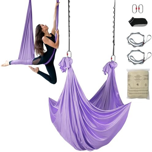 VEVOR Hamaca y columpio aéreo de yoga, 4.4 yardas, kit de iniciación de yoga con tela de nailon de 100 g/m², hardware de aparejo completo y guía de fácil instalación, vuelo antigravedad para todos los