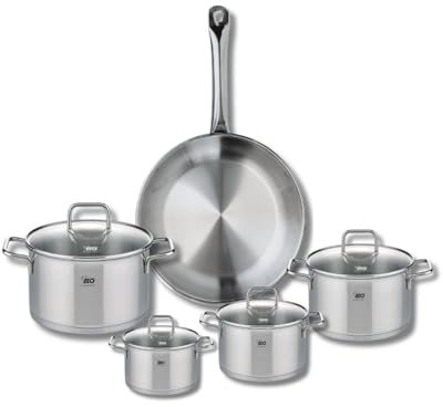 ELO 9697850 Batterie de cuisine 5 pièces, Ensemble de 1 Poêle de cuisson 28 cm et 4 faitouts 12, 14, 16 et 20 cm Elo Profi Citrin, inox, induction