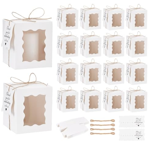 PH PandaHall 50 Stück Kerzen Geschenkboxen Weiße Papier Geschenkboxen 8.5x8.5x10cm Kleine Verpackungskiste mit Etiketten und Seilen für 10oz Kerzenbehälter Hochzeitsparty Weihnachten Geburtstag Dekor