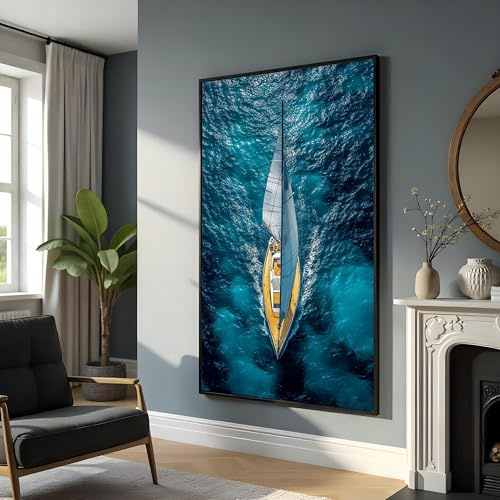 TONGYINLI Elegantes Segeln, maritimes Leinwandgemälde, nautische Poster-Wandkunst, Bootsbilder, für Wohnzimmer, Heimdekor-Wandbild, 70 x 130 cm Rahmen