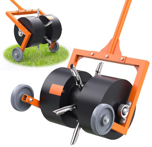 Rolling Lawn Aerator - Rolling Aerator Lawn Tool with Hollow Tines, Manual Push Lawn Aerator Roller Core Plug Aerator with Wheels, Grass Aeration Tool for Lawn Care Compacted Soil